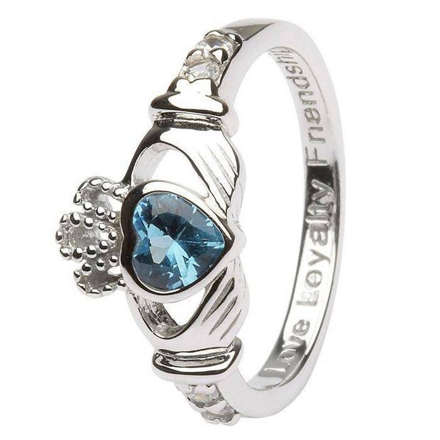 DECEMBER Birthstone Silver Claddagh Ring LS-SL90-12 Inscribed with "Love Loyalty Friendship" - Uctuk
