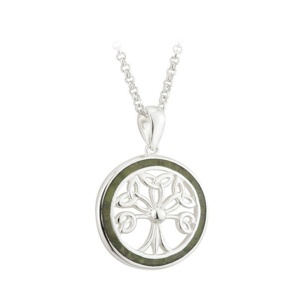 Sterling Silver Connemara Marble Tree of Life Pendant with Chain - S45531 - Claddagh Ring