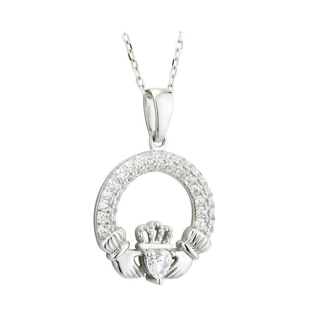 APRIL Birthstone Silver Claddagh Pendant S46117-4 - Uctuk