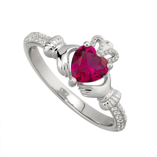 JULY Birthstone Sterling Silver Claddagh Ring S-S21062-7 - Uctuk