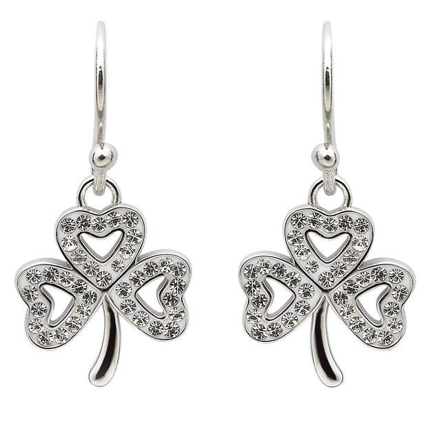 Sterling Silver Celtic Shamrock Earrings Adorned By Swarovski Crystals SW52 - Uctuk
