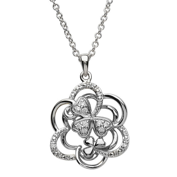 Sterling Silver Shamrock Pendant with CZ Stones - SP2230 - Uctuk