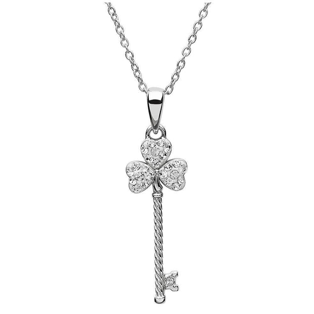 Sterling Silver Shamrock Key Pendant with Chain Encrusted With Swarovski Crystal SW105 - Uctuk