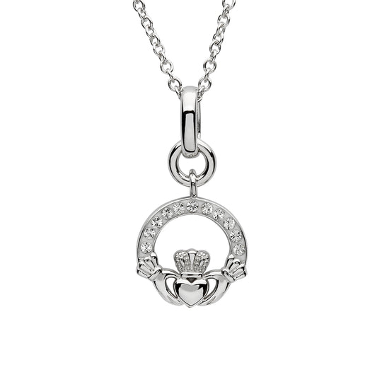 Sterling Silver Claddagh Pendant with Swarovski Crystals - SW154 - Uctuk