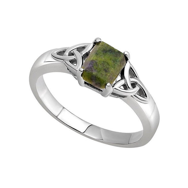 Celtic Ring S-S21118 Ladies Sterling Silver with Connemara Marble - Claddagh Ring