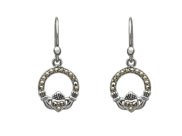 Sterling Silver Marcasite Claddagh Earrings - ANU2063 - Uctuk