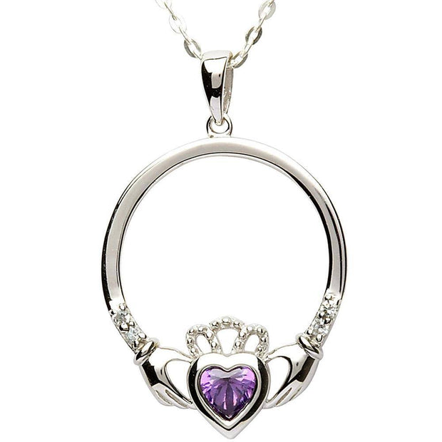 FEBRUARY Birthstone Silver Claddagh Pendant LS-SP91-2 - Uctuk