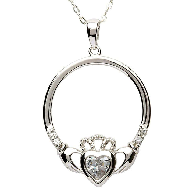APRIL Birthstone Silver Claddagh Pendant LS-SP91-4 - Uctuk
