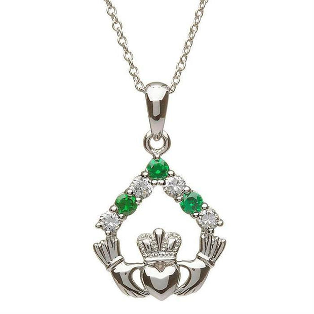 Sterling Silver Claddagh Stone Set Pendant SP2049 - Uctuk