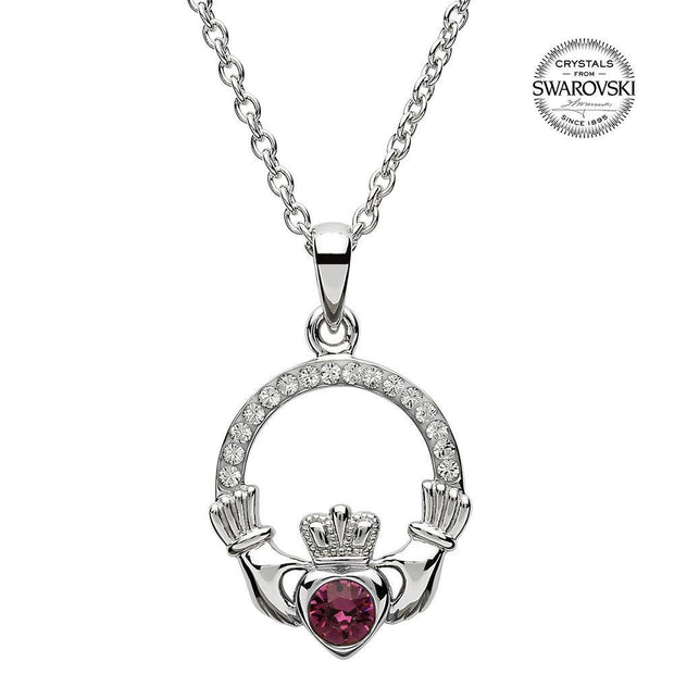 Sterling Silver Claddagh Birthstone February Pendant with Swarovski Crystals - SW101AY - Uctuk