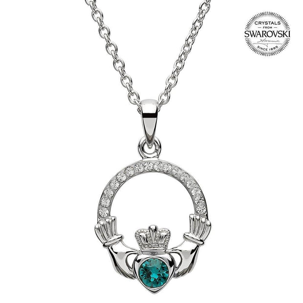 Sterling Silver Claddagh Birthstone May Pendant with Swarovski Crystals - SW101GR - Uctuk
