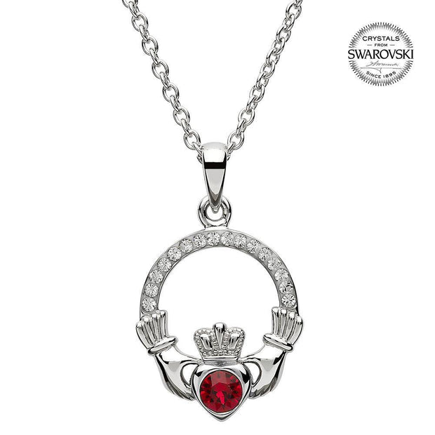 Sterling Silver Claddagh Birthstone July Pendant with Swarovski Crystals - SW101RB - Uctuk
