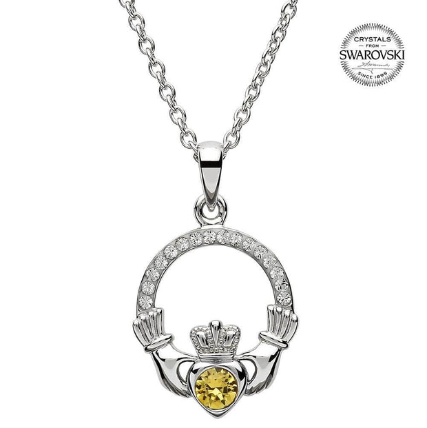 Sterling Silver Claddagh Birthstone November Pendant with Swarovski Crystals - SW101TZ - Uctuk