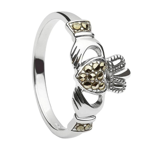 Sterling Silver Marcasite Claddagh Cage Ring - ANU3021 - Uctuk
