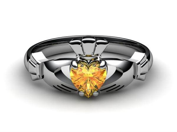 CITRINE 14K WHITE Gold Claddagh Ring <font color="#FF0000"> IN STOCK!  Ships in 48 Hours!</font> - Uctuk
