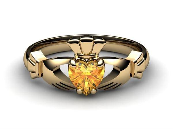 CITRINE 14K Gold Claddagh Ring <font color="#FF0000"> IN STOCK!  Ships in 48 Hours!</font> - Uctuk