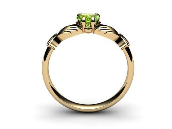 Peridot 14K Gold Claddagh Ring <font color="#FF0000"> IN STOCK!  Ships in 48 Hours!</font> - Uctuk