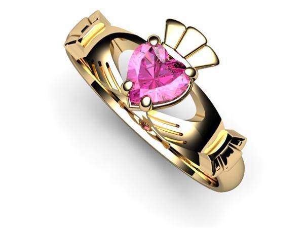 PINK SAPPHIRE 14K Gold Claddagh Ring <font color="#FF0000"> IN STOCK!  Ships in 48 Hours!</font> - Uctuk