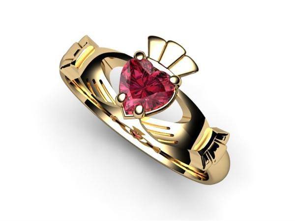 Rhodolite Garnet Gold Claddagh Ring <font color="#FF0000"> IN STOCK!  Ships in 48 Hours!</font> - Uctuk
