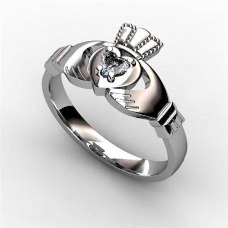 1/10 Carat Diamond Claddagh Engagement Ring WHITE-ASU2-10. - Uctuk