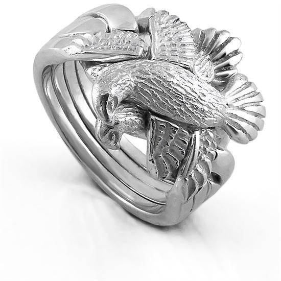 UNISEX 4 band  STERLING SILVER DOVE Puzzle Ring 4DOVE - HEAVY - Uctuk