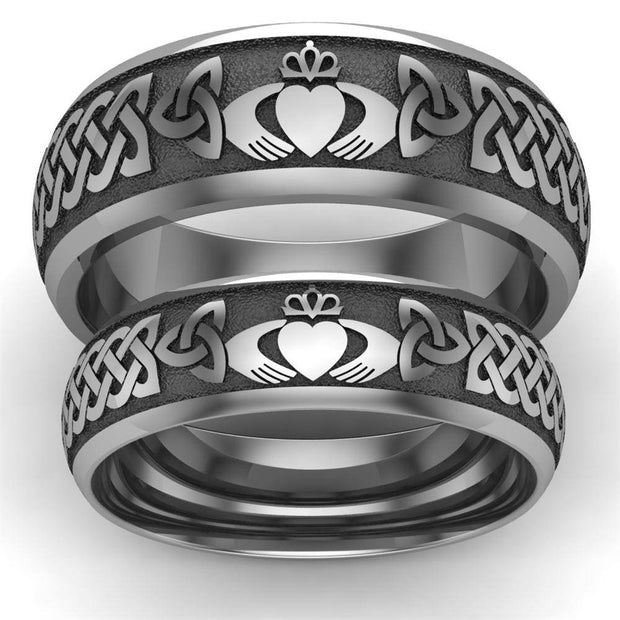 Titanium Claddagh Wedding Ring Set 1 - 8mm-6mm - Uctuk