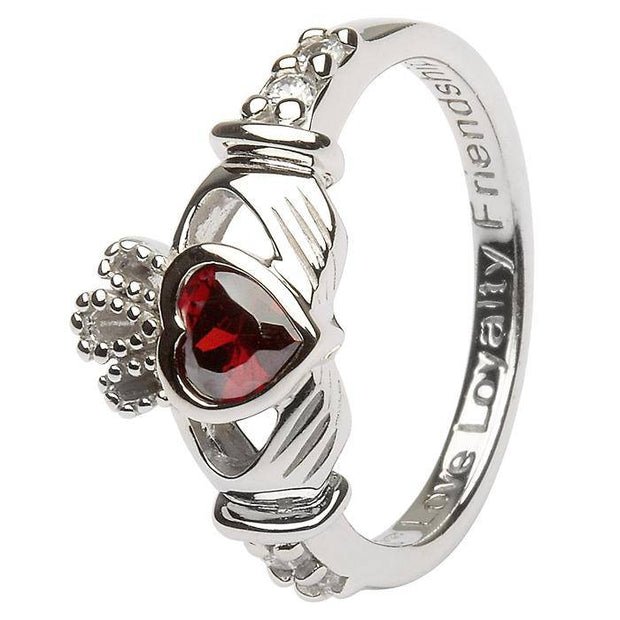 JANUARY Birthstone Silver Claddagh Ring LS-SL90-1 Inscribed with "Love Loyalty Friendship" - Uctuk