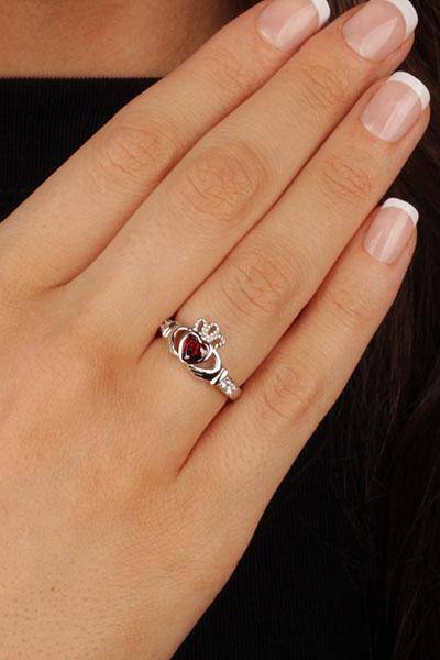 JANUARY Birthstone Silver Claddagh Ring LS-SL90-1 Inscribed with "Love Loyalty Friendship" - Uctuk