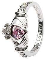 OCTOBER Birthstone Silver Claddagh Ring LS-SL90-10 Inscribed with "Love Loyalty Friendship" - Uctuk