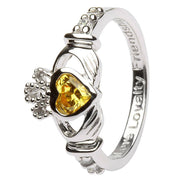 NOVEMBER Birthstone Silver Claddagh Ring LS-SL90-11 Inscribed with "Love Loyalty Friendship" - Uctuk