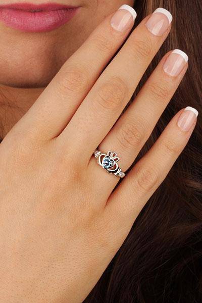 DECEMBER Birthstone Silver Claddagh Ring LS-SL90-12 Inscribed with "Love Loyalty Friendship" - Uctuk