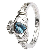 DECEMBER Birthstone Silver Claddagh Ring LS-SL90-12 Inscribed with "Love Loyalty Friendship" - Uctuk