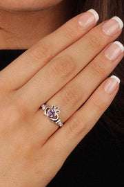 FEBRUARY Birthstone Silver Claddagh Ring LS-SL90-2 Inscribed with "Love Loyalty Friendship" - Uctuk