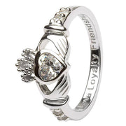 APRIL Birthstone Silver Claddagh Ring LS-SL90-4 Inscribed "Love Loyalty Friendship" - Uctuk