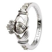 APRIL Birthstone Silver Claddagh Ring LS-SL90-4 Inscribed "Love Loyalty Friendship" - Uctuk