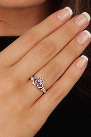 JUNE Birthstone Silver Claddagh Ring LS-SL90-6 Inscribed with "Love Loyalty Friendship" - Uctuk