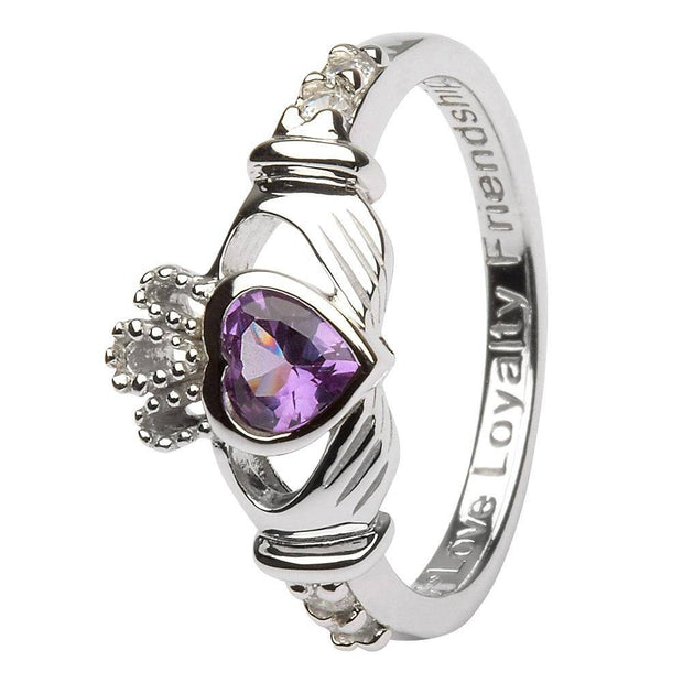 JUNE Birthstone Silver Claddagh Ring LS-SL90-6 Inscribed with "Love Loyalty Friendship" - Uctuk