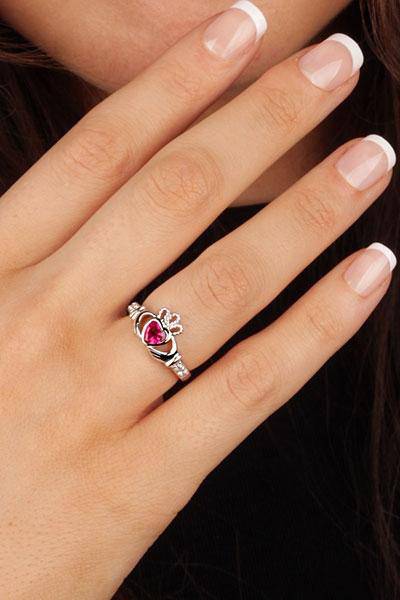 JULY Birthstone Silver Claddagh Ring LS-SL90-7 Inscribed with "Love Loyalty Friendship" - Uctuk