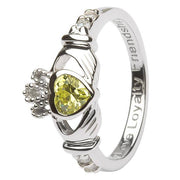 AUGUST Birthstone Silver Claddagh Ring LS-SL90-8 Inscribed with "Love Loyalty Friendship" - Uctuk