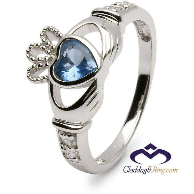 Retired DECEMBER Birthstone Silver Claddagh Ring LS-SL90DC-12  No Inscription - Uctuk