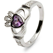 Retired FEBRUARY Birthstone Silver Claddagh Ring LS-SL90DC-2  No Inscription - Uctuk