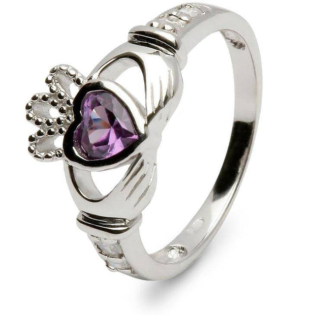 Retired FEBRUARY Birthstone Silver Claddagh Ring LS-SL90DC-2  No Inscription - Uctuk