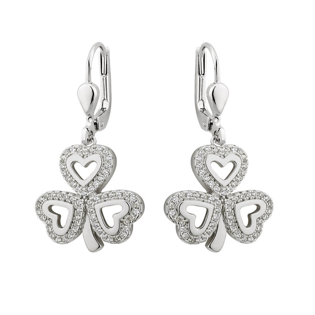 Sterling Silver Shamrock Earrings with CZ Stones - S33898 - Uctuk