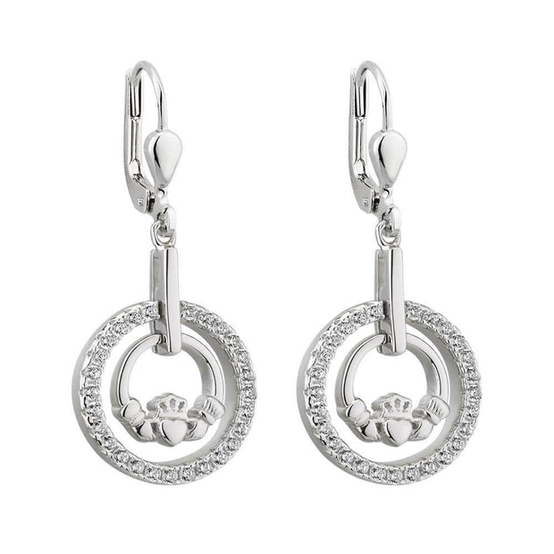 Sterling Silver Claddagh Earrings with CZ Stones - S33903 - Uctuk
