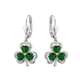 Sterling Silver Shamrock Earrings with Green CZ Stones - S33914 - Uctuk