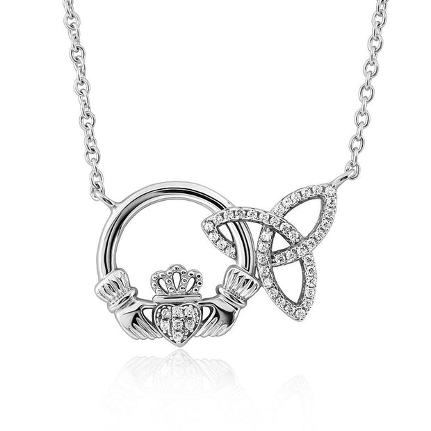 Sterling Silver S46038 Claddagh and Trinity Necklace with CZ - Uctuk