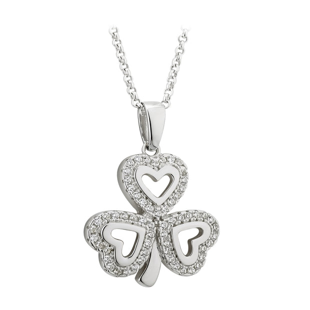 Sterling Silver Shamrock Pendant with CZ Stones - S46332 - Uctuk