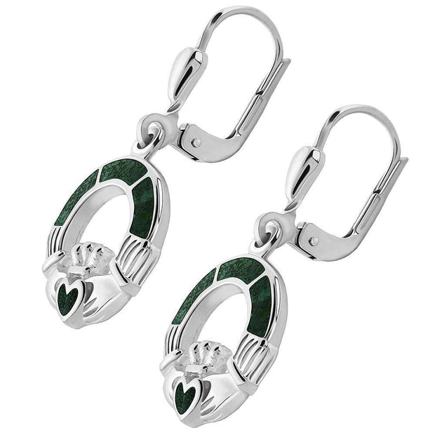 Sterling Silver Claddagh Earrings with Connemara Marble S33590 - Uctuk