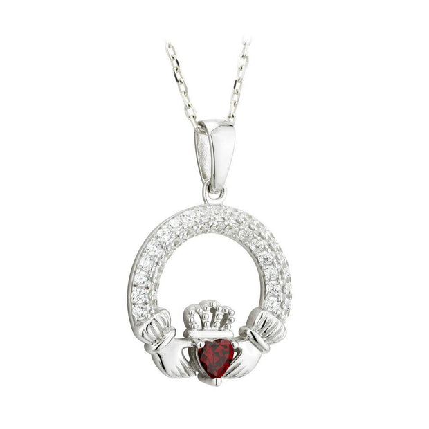 JANUARY Birthstone Silver Claddagh Pendant S46117-1 - Uctuk