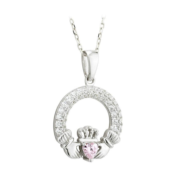 OCTOBER Birthstone Silver Claddagh Pendant S46117-10 - Uctuk